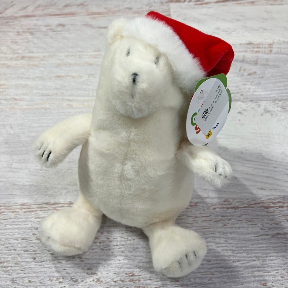 Gigglescape 7" Polar Bear Christmas Plush with a Santa Hat NEW